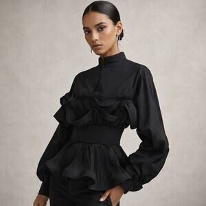 Sierra Darien Black Ruffled Statement Top NWT